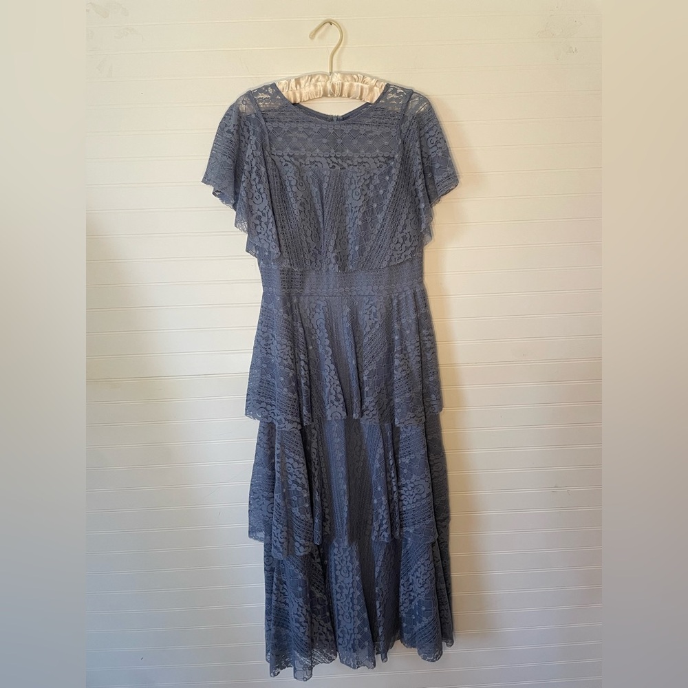 Gianni Bini Dusty Blue Ruffle Tiered Lace Dress Size Large Cottagecore Cowgirl